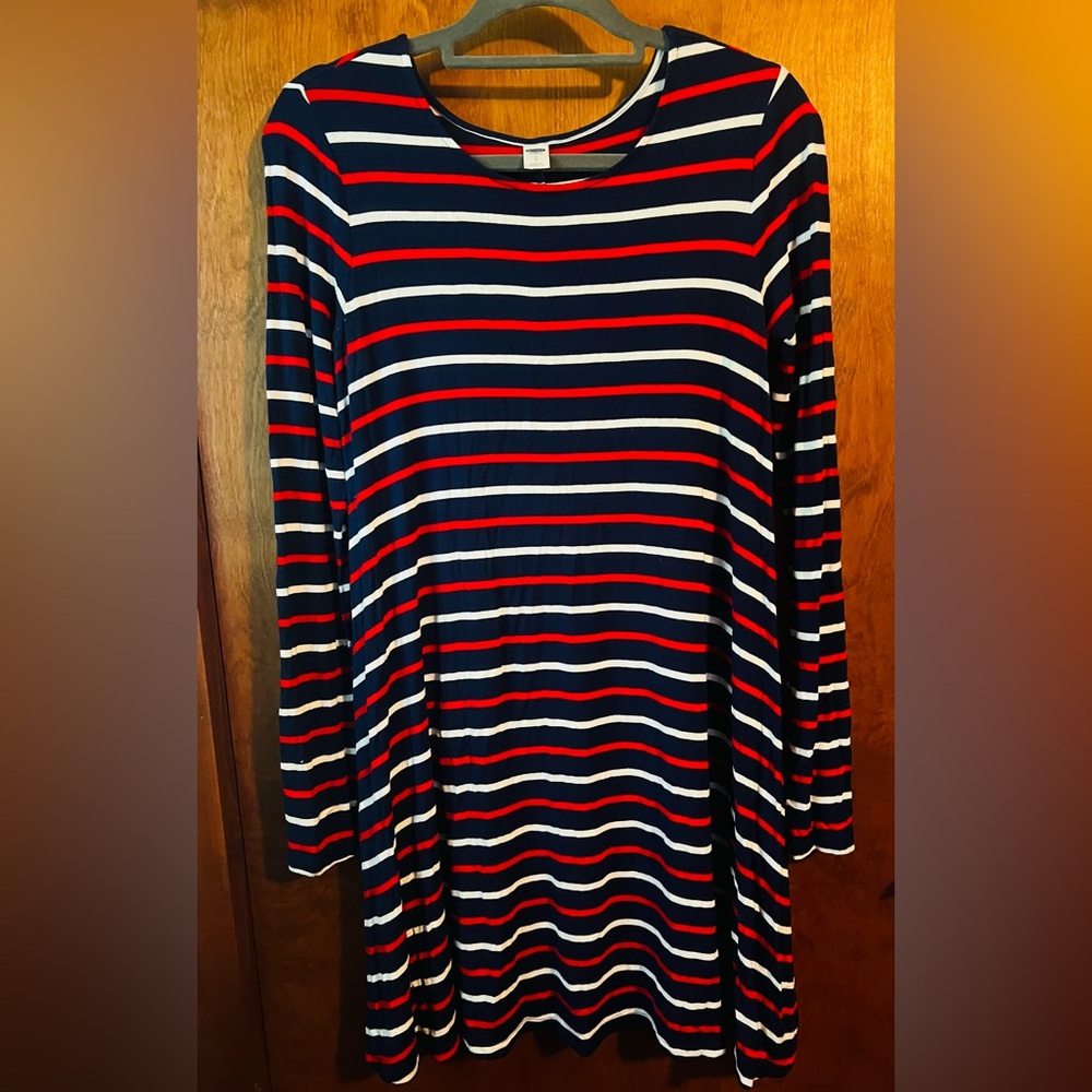 Old Navy Red, White, & Blue Striped Long Sleeve Swing Dress